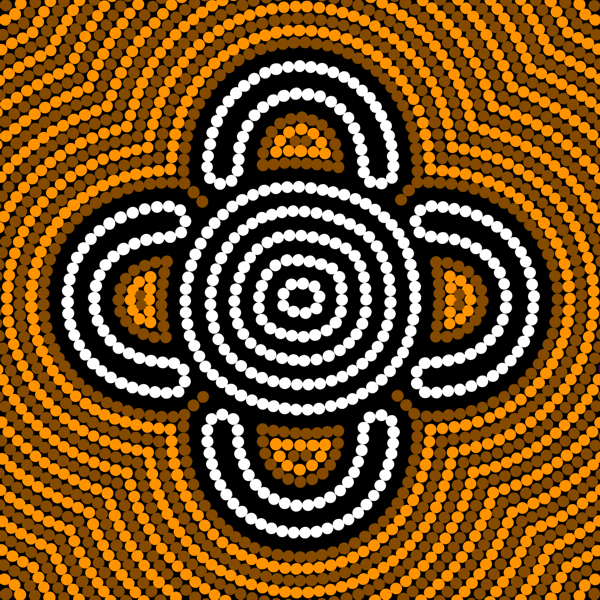 Aboriginal Art Symbols - People sitting around a campsite.