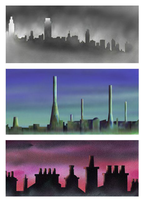 Sketch sheet of skyline references for aerial perspective.