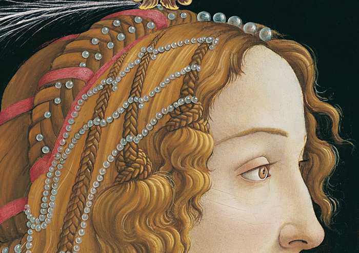 SANDRO BOTTICELLI (1445-1510) Detail from 'Idealized Portrait of a Lady', 1480 (egg tempera on poplar panel)  