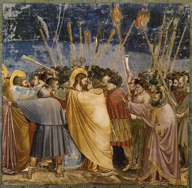 GIOTTO (c.1267-1337) 'The Betrayal of Christ', 1303-06 (Fresco 72"x72") Scenes from the Life of Christ in the Arena Chapel, Padua.