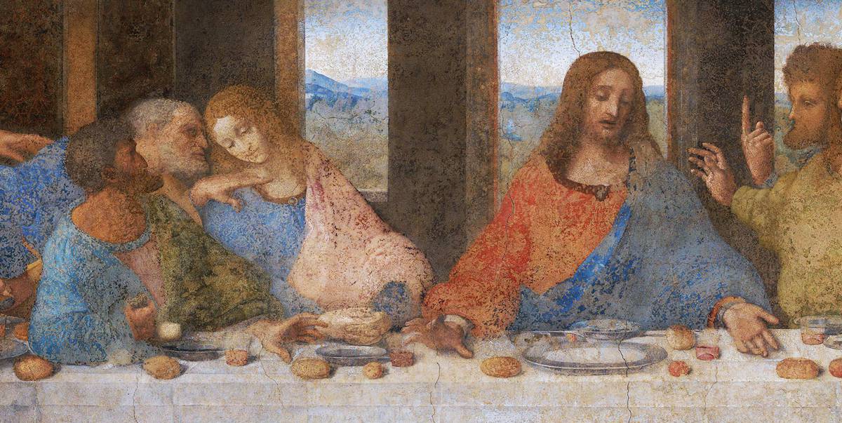 LEONARDO DA VINCI (1452-1519) Detail of Judas, Peter and John from 'The Last Supper', 1495-97 (tempera and oil glaze)
