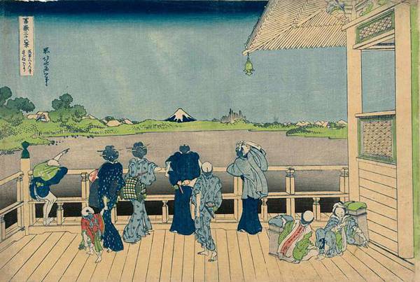 'Turban-shell Hall of the Five-Hundred-Rakan Temple' from 36 Views of Mount Fuji by Katsushika Hokusai (1760-1849)