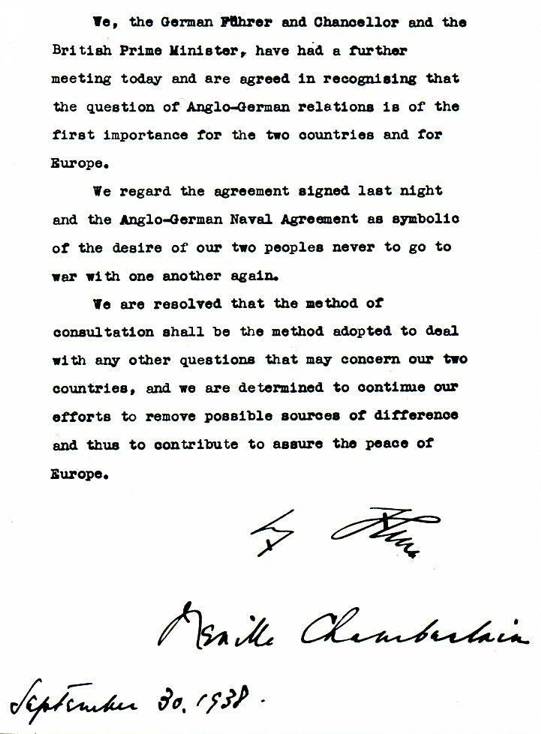 Anglo -German Peace Declaration 1938