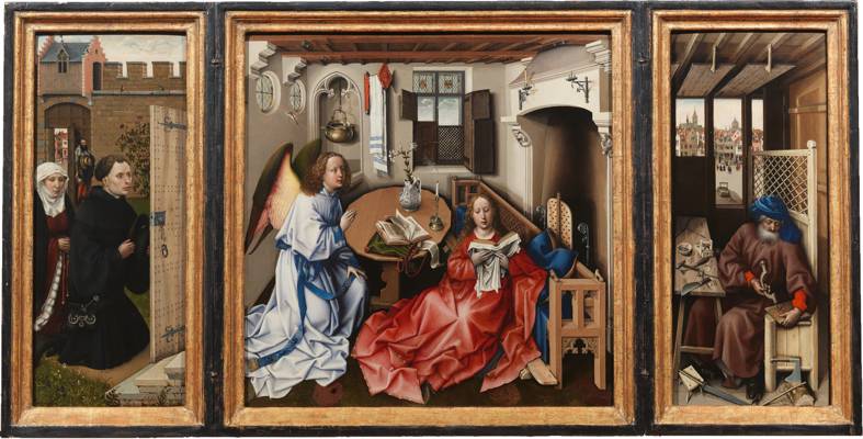 The "Merode Altarpiece", a triptych from to the workshop of Robert Campin, c. 1427–32