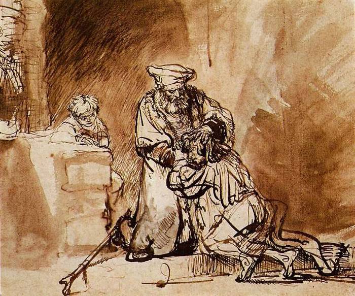 Rembrandt van Rijn (1606 -1669) 'Rembrandt and Saskia in the Parable of the Prodigal Son' 'The Return of the Prodigal Son', 1642 (pen and wash)