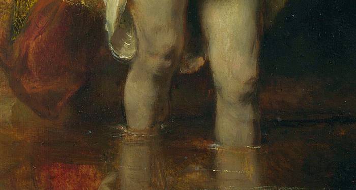Rembrandt van Rijn (1606 -1669) Detail from 'A Woman Bathing in a Stream', 1654 (oil on oak panel) 