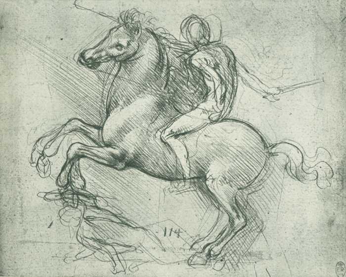 LEONARDO DA VINCI (1452-1519) A Study for an Equestrian Monument, 1488 (metalpoint on blue paper)