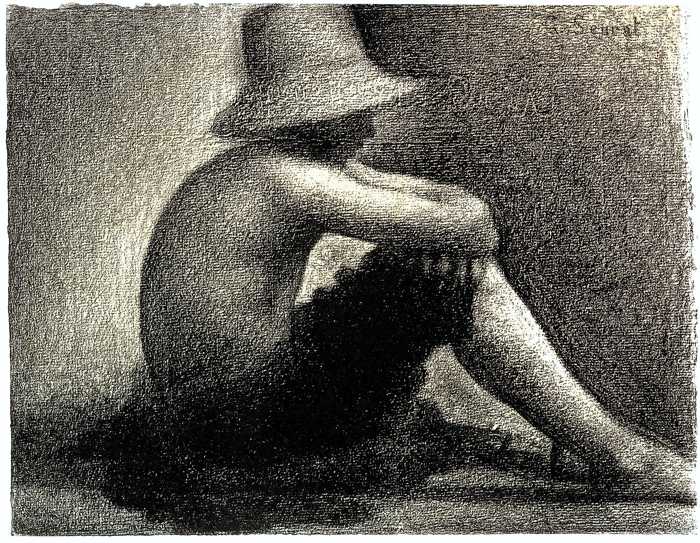 GEORGES SEURAT (1859-1891) Seated Boy with a Straw Hat, 1883 (conté crayon on paper)