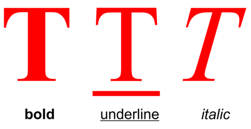 TYPEFACE ELEMENTS: bold, underline and Italic