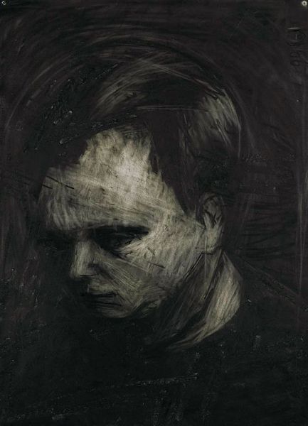 Charcoal Portrait Examples: Frank Auerbach (b. 1931) Head of Leon Kossoff, 1956. Charcoal and chalk on paper.