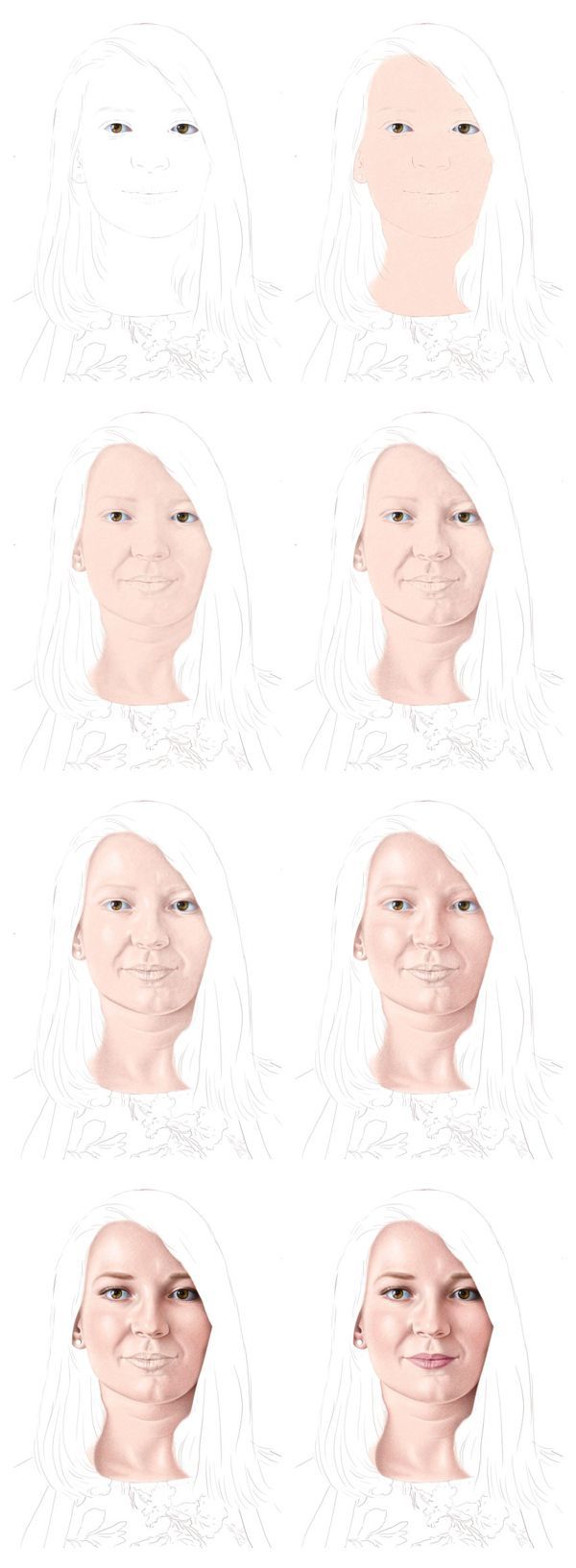 Color Pencil Portraits - How to Shade the Skin: Steps 1-8