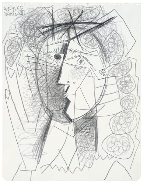 Pablo Picasso (1881-1973) 'Tête de Femme 1965', pencil study from sketchbook.